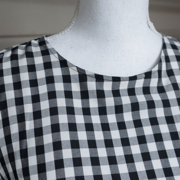 J.Jill Gingham Check Blouse Boat Neck Ruffle 3/4 Cottagecore Office Wear Blouse - Picture 4 of 8